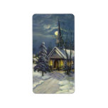 Vintage Christmas, Church in Moonlight Snow Winter Address Label