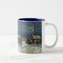 Vintage Christmas, Church in Moonlight Snow Winter Mug