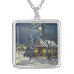 Vintage Christmas, Church in Moonlight Snow Winter Jewelry