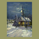 Vintage Christmas, Church in Moonlight Snow Winter posters