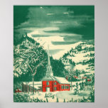 Vintage Christmas Church Snowscape in Winter Posters