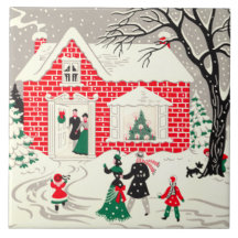 Vintage Christmas Countryside Greetings Tile