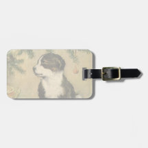 Vintage Christmas, Cute Puppy Under Christmas Tree Tags For Bags