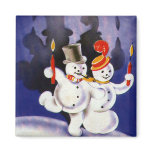 Vintage Christmas Dancing Snowmen Candles Magnet