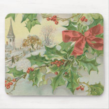 Vintage Christmas Day Snow & Holly Mousepad