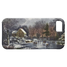 Vintage Christmas; Early Winter Ice Skaters Pond iPhone 5 Case