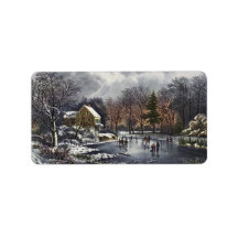Vintage Christmas; Early Winter Ice Skaters Pond Labels