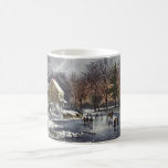 Vintage Christmas; Early Winter Ice Skaters Pond mugs