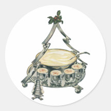 Vintage Christmas Eggnog Silver Serving Punch Set Round Sticker