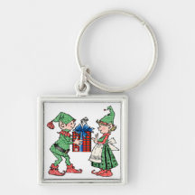 Vintage Christmas Elves Gift Giving Key Chains