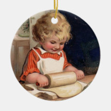 Vintage Christmas - Girl Baking Cookies Christmas Ornament