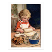 Vintage Christmas - Girl Baking Cookies Post Cards