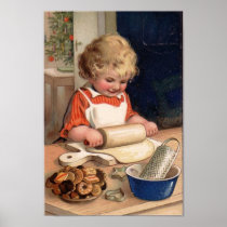 Vintage Christmas - Girl Baking Cookies