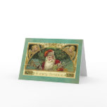 Vintage Christmas Greeting Santa Angels Greeting Card
