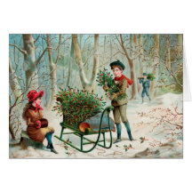 Vintage Christmas Greetings Gathering Holly Greeting Card