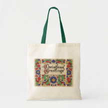 Vintage Christmas Greetings with Decorative Border Canvas Bags