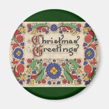 Vintage Christmas Greetings with Decorative Border Fridge Magnet