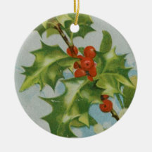 Vintage Christmas Holly Artwork Christmas Ornament