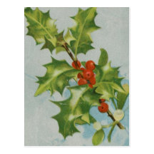 Vintage Christmas Holly Artwork Post Card