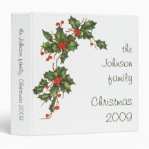 Vintage Christmas Holly Branch with Red Berries Binders