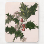 Vintage Christmas, Holly Branch with Red Berries Mousepads