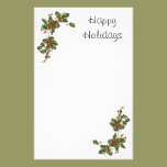 Vintage Christmas Holly Branch with Red Berries stationery