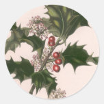 Vintage Christmas, Holly Branch with Red Berries Round Stickers