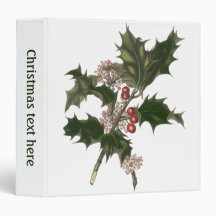 Vintage Christmas Holly Plant with Red Berries 3 Ring Binder
