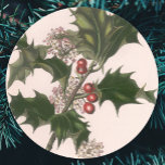 Vintage Christmas Holly with Red Berries Round Stickers
