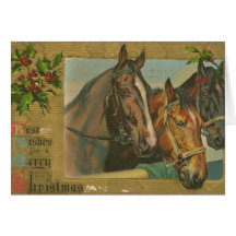 Vintage Christmas Horses Greeting Card