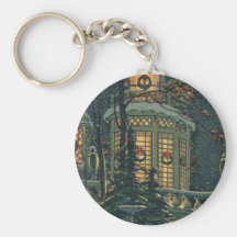 Vintage Christmas House Snow Wreaths Windows Keychains