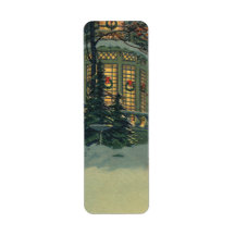 Vintage Christmas House Snow Wreaths Windows Return Address Label