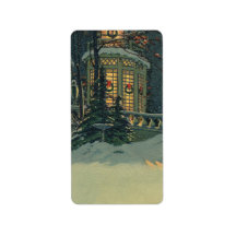 Vintage Christmas House Snow Wreaths Windows Personalized Address Labels