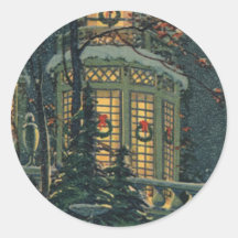 Vintage Christmas House Snow Wreaths Windows Sticker