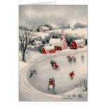 Vintage Christmas, Ice Skating Skaters Frozen Lake Greeting Card