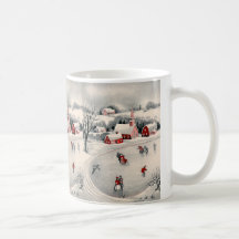 Vintage Christmas, Ice Skating Skaters Frozen Pond Coffee Mugs