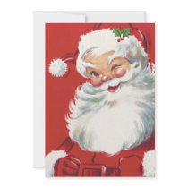 Vintage Christmas, Jolly Santa Claus Winking Invitation