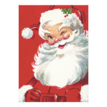 Vintage Christmas, Jolly Santa Claus Winking Invitation