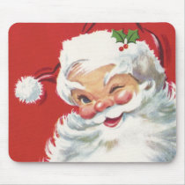 Vintage Christmas, Jolly Santa Claus Winking Mousepads