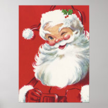 Vintage Christmas, Jolly Santa Claus Winking Posters