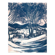 Vintage Christmas Landscape, Snow Trees Mountains Announcement