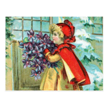 Vintage Christmas Little Girl & Violets Postcards