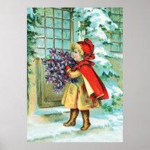 Vintage Christmas Little Girl & Violets Poster