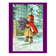 Vintage Christmas - Little Girl with Violets Post Cards