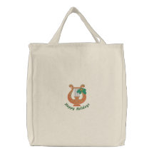 Vintage Christmas Lyre Embroidered Tote Bag