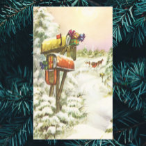 Vintage Christmas Mailbox; Christmas Presents Rectangle Stickers