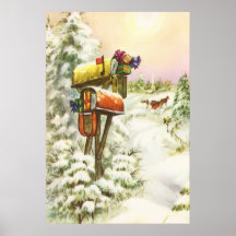 Vintage Christmas, Mailboxes Winter Landscape Posters