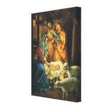 Vintage Christmas Nativity, Baby Jesus in Manger Stretched Canvas Prints