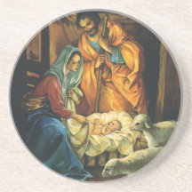 Vintage Christmas Nativity, Baby Jesus in Manger Drink Coaster
