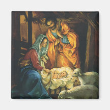 Vintage Christmas Nativity, Baby Jesus in Manger Fridge Magnets